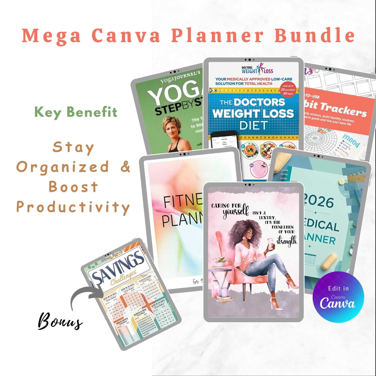 Mega Canva Planner Bundle – 50+ Editable Templates
